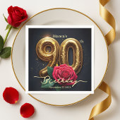 Elegant Glimmering Red Rose Gold 90th Birthday  Serviette
