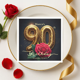 Elegant Glimmering Red Rose Gold 90th Birthday  Serviette