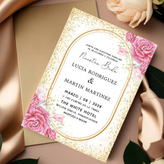 Elegant Gliter Floral Gold Spanische Nuestra Boda Einladung