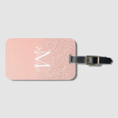 Elegant Glitter Baby Pink Monogram Name Minimal Gepäckanhänger (Vorderseite (Horizontal))