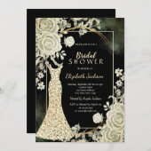 Elegant Glitter Dress Roses Bridal Shower Einladung (Vorne/Hinten)