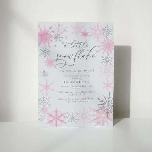 Elegant Glitter Pink Little Snowflake Baby Shower Einladung