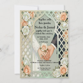 Elegant Glitter Roses Arch Romantic Couple Hands Einladung