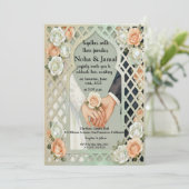 Elegant Glitter Roses Arch Romantic Couple Hands Einladung (Stehend Vorderseite)