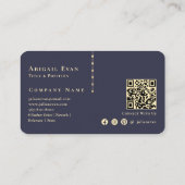 Elegant Glitter Vintage Gold Monogram Navy Blue Visitenkarte (Rückseite)