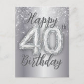 Elegant Glittering Silver Accents 40. Geburtstag Postkarte (Vorderseite)