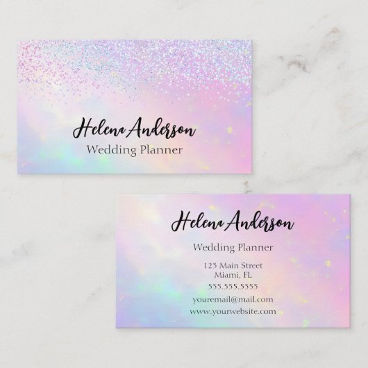 Elegant Glitters Opal Rainbow Confettis Visitenkarte (Vorne/Hinten)