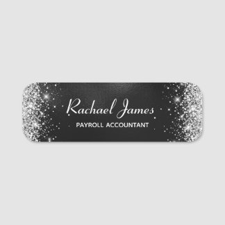 Elegant Glittery Black Foil Name Tag Namensschild