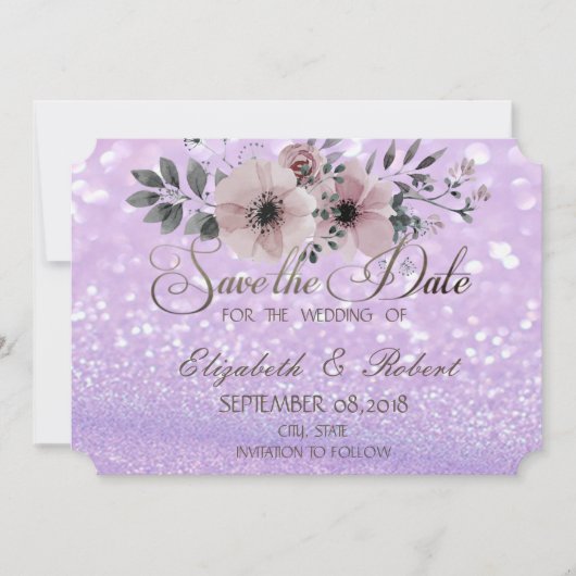 Elegant Glittery Bokeh Floral Save the Date (Vorderseite)