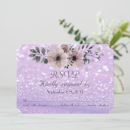 Elegant Glittery Bokeh Floral UAWG Einladung (Stehend Vorderseite)