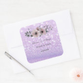 Elegant Glittery Bokeh Floral Wedding Quadratischer Aufkleber (Umschlag)