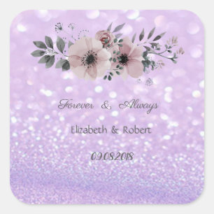 Elegant Glittery Bokeh Floral Wedding Quadratischer Aufkleber