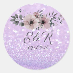 Elegant Glittery Bokeh Floral Wedding Runder Aufkleber