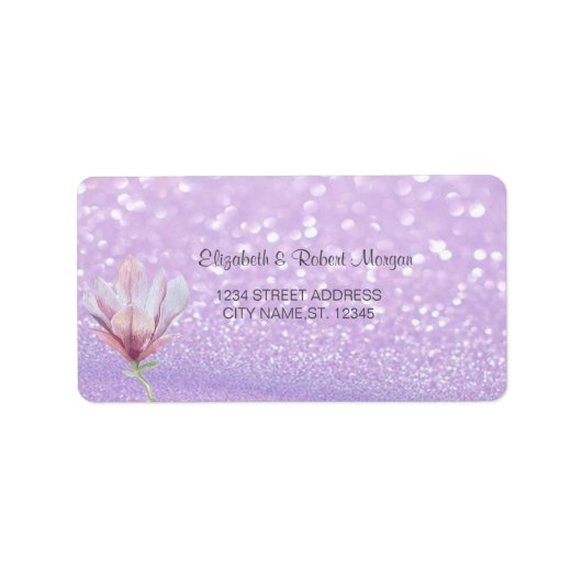 Elegant Glittery Bokeh ,Magnolia Wedding Label Adressaufkleber (Vorne)