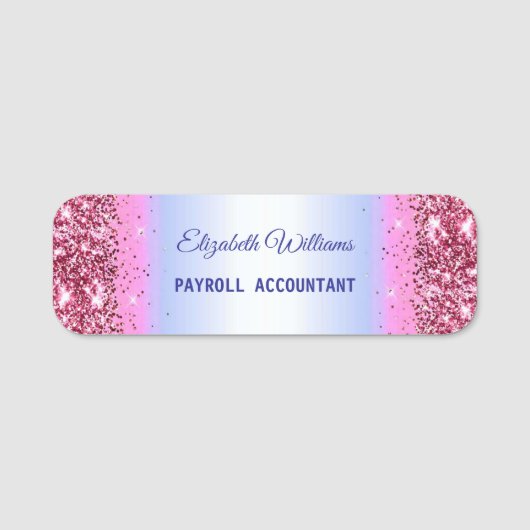Elegant Glittery Pink Foil Name Tag Namensschild (Vorderseite)