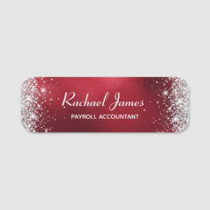 Elegant Glittery Red Foil Name Tag Namensschild