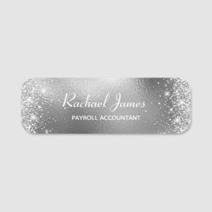 Elegant Glittery Silver Foil Name Tag Namensschild