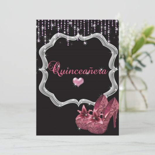 Elegant, Glitzer, Einladung von Quinceanera (Stehend Vorderseite)