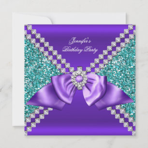 Elegant Glitzer Türkis Blau Lila Diamant Geburtsta Einladung