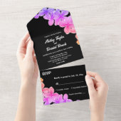 Elegant Glow Neon Lights Rose Boho Floral Wedding All In One Einladung (Abreißen)