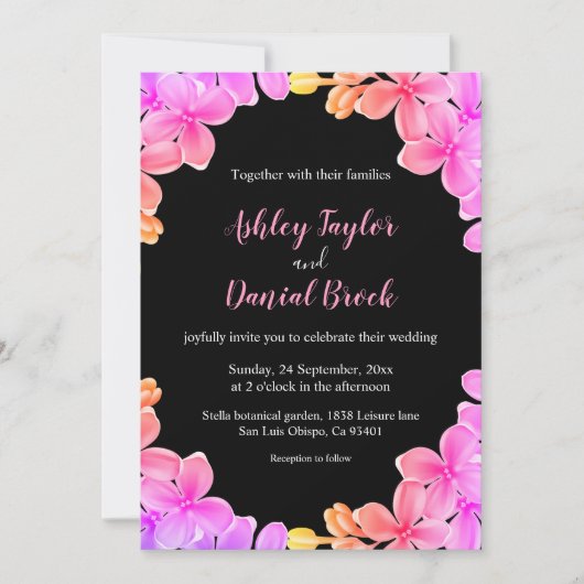 Elegant Glow Neon Lights Rose Boho Floral Wedding Einladung (Vorderseite)