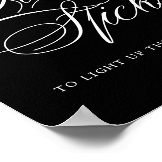 Elegant Glow Sticks White Calligraphy | Chic Table Poster (Ecke)