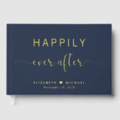 Elegant glücklich immer nach dem Foto Blue Wedding Gästebuch (Vorderseite)