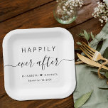 Elegant glücklich immer nach Hochzeit Pappteller<br><div class="desc">Elegante Papierteller für Ihren Hochzeitsempfang,  Verlobungsfeiern,  Proberdinner,  Pärchenduschen und andere Hochzeitsfeiern mit "Happily Ever After" in einfacher Typografie und einem schicken Drehbuch mit Wimpern,  Ihren Vornamen verbunden mit einem Herz und Ihrem Hochzeitsdatum.</div>