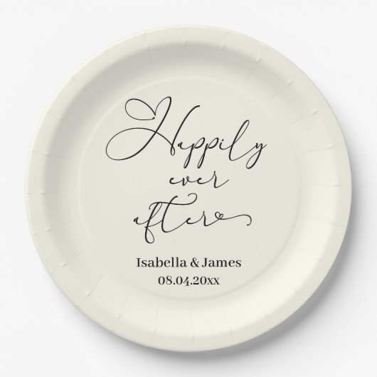 Elegant glücklich je nach Hochzeit der Elfenbeinro Pappteller (Vorderseite)