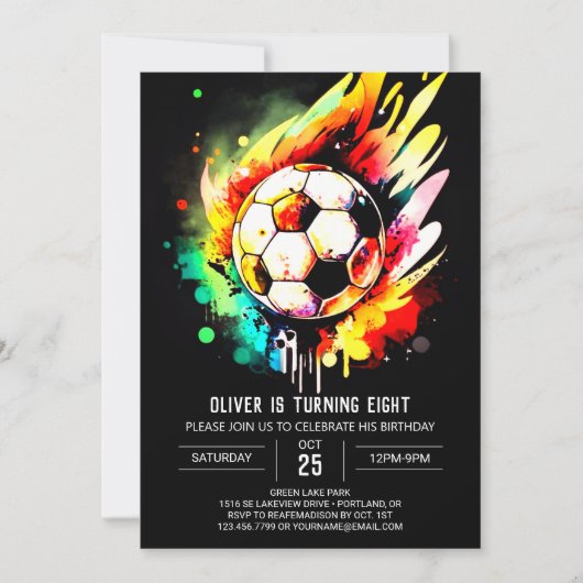 Elegant Goal Printable Soccer Birthday Einladung (Vorderseite)