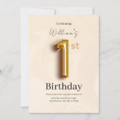 Elegant Gold 1st Birthday Invite, Minimalist Boy  Einladung (Vorderseite)