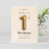 Elegant Gold 1st Birthday Invite, Minimalist Boy  Einladung (Stehend Vorderseite)
