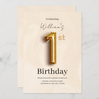 Elegant Gold 1st Birthday Invite, Minimalist Boy  Einladung