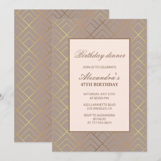 Elegant Gold 47. Geburtstag Einladungen Abendessen (Vorne/Hinten)