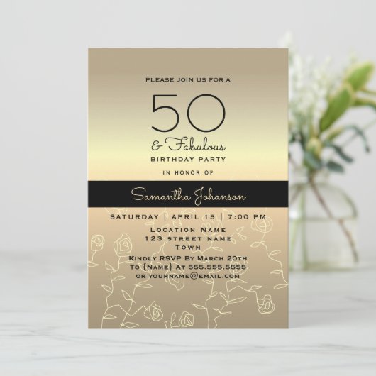 Elegant Gold 50. Geburtstag Einladung (Stehend Vorderseite)
