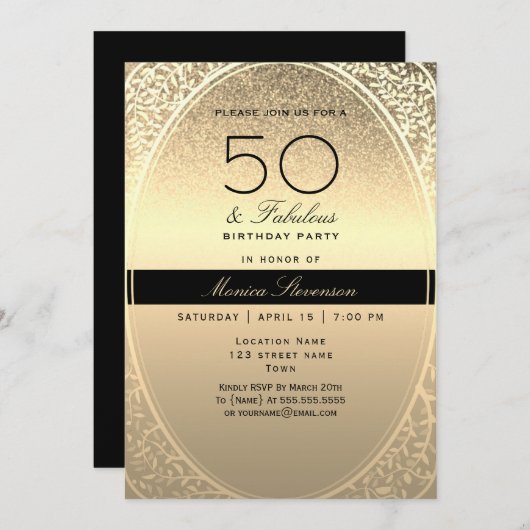 Elegant Gold 50. Geburtstag Einladung (Vorne/Hinten)