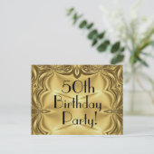 Elegant Gold 50. Geburtstag Einladung Postkarten (Stehend Vorderseite)