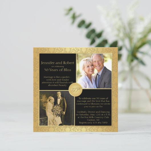 Elegant Gold 50. Hochzeitstag Einladung (Stehend Vorderseite)