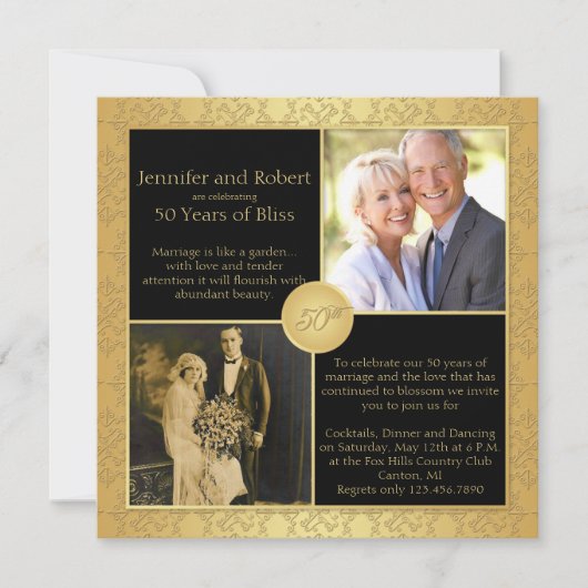 Elegant Gold 50. Hochzeitstag Einladung (Vorderseite)