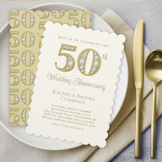 Elegant Gold 50. Hochzeitstag Einladung
