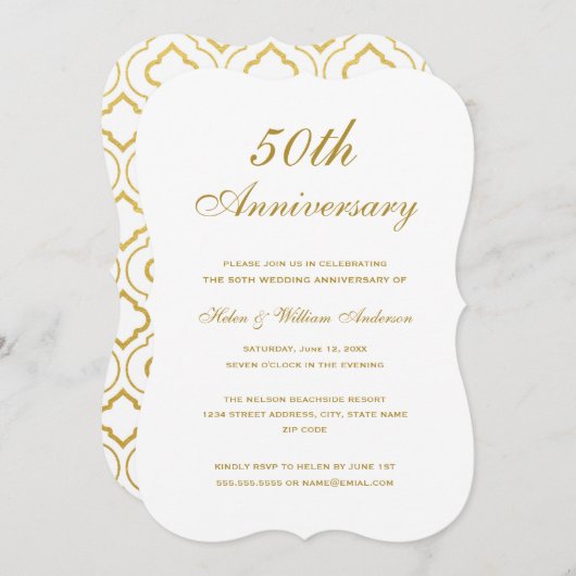 Elegant Gold 50. Hochzeitstag Einladung (Vorne/Hinten)