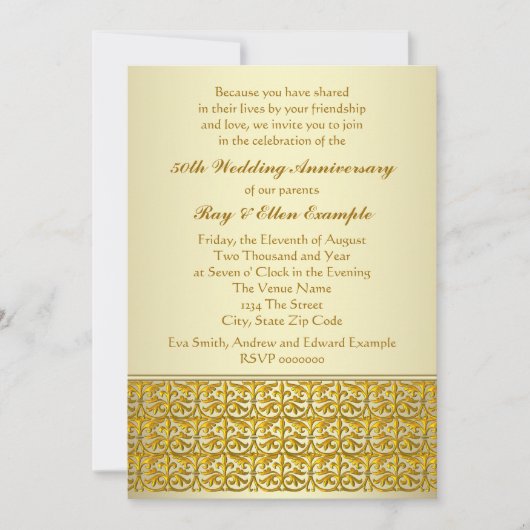 Elegant Gold 50. Hochzeitstag Einladungen (Vorderseite)