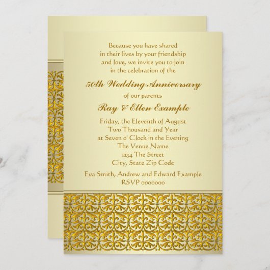 Elegant Gold 50. Hochzeitstag Einladungen (Vorne/Hinten)