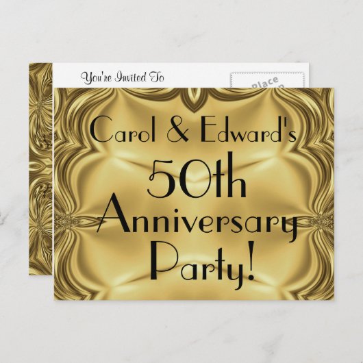 Elegant Gold 50 Jahre Einladung Postkarten (Vorne/Hinten)
