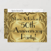 Elegant Gold 50 Jahre Einladung Postkarten (Vorne/Hinten)