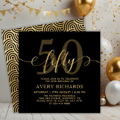 Elegant Gold 50 Script Black 50. Geburtstag Einladung
