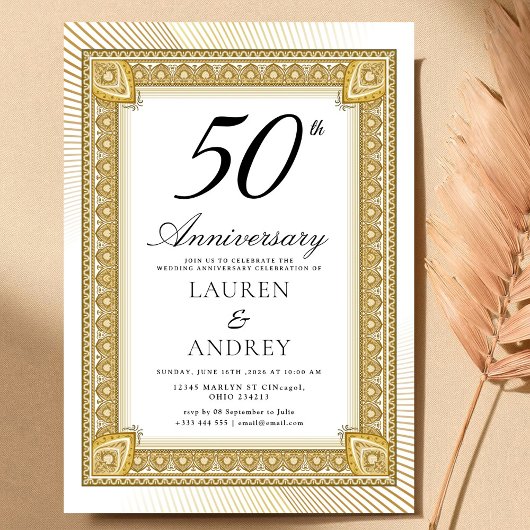 Elegant Gold 50th Wedding Anniversary Einladung