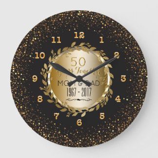 Elegant Gold 50th Wedding Anniversary Personalized Große Wanduhr