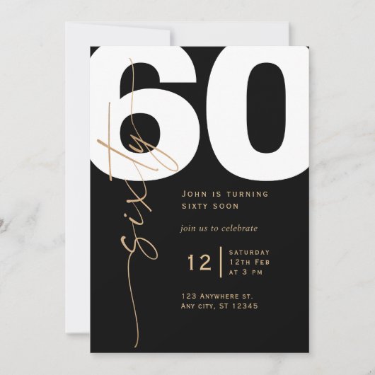 Elegant Gold 60. Geburtstag Einladung (Vorderseite)