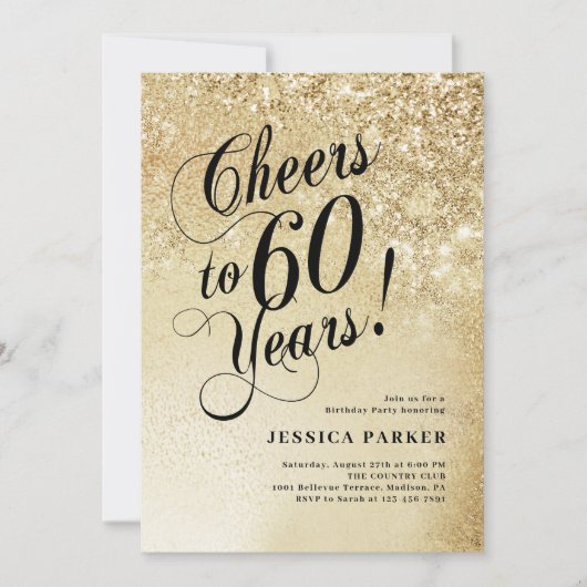 Elegant Gold 60. Geburtstag Einladung (Vorderseite)